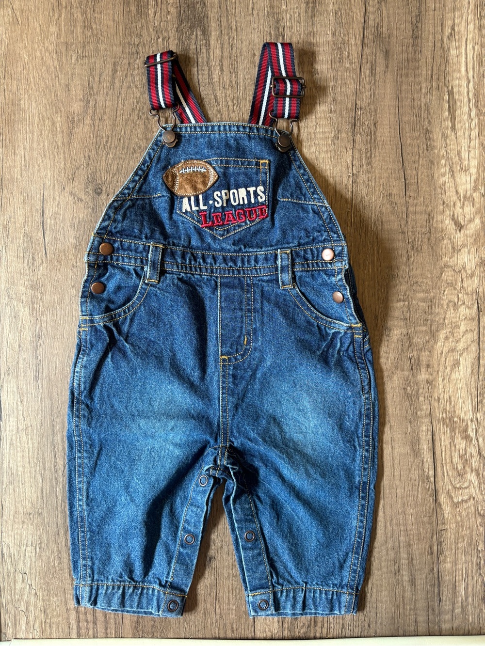 Vintage 2000s Y2K Baby Boy Overalls Vestbak Bibs Football Sports 6-9M
